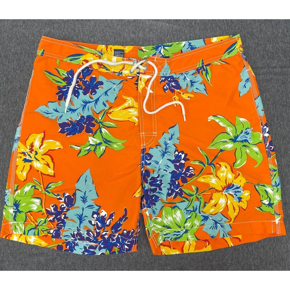 Polo Ralph Lauren‎ Floral Swim Trunks Orange Tropical Beach Shorts L